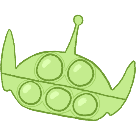 a light green pop-it shaped like the head of an alien from Toy Story.